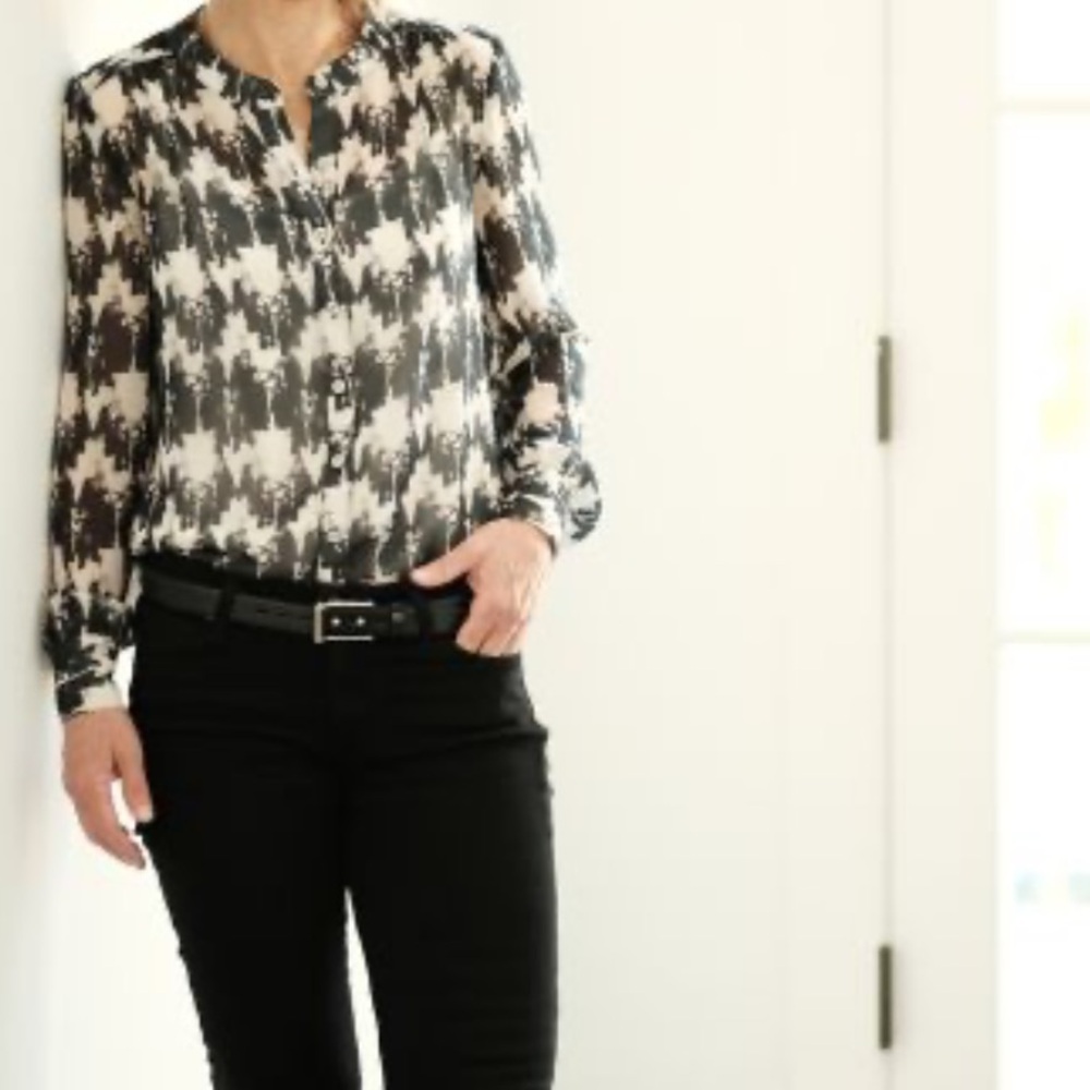 Banana Republic Women’s Button Up in sheer Navy and white, size 0